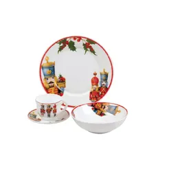 Vajilla Cascanueces Vitrocerámica Navideña 4 Puestos 16 Piezas