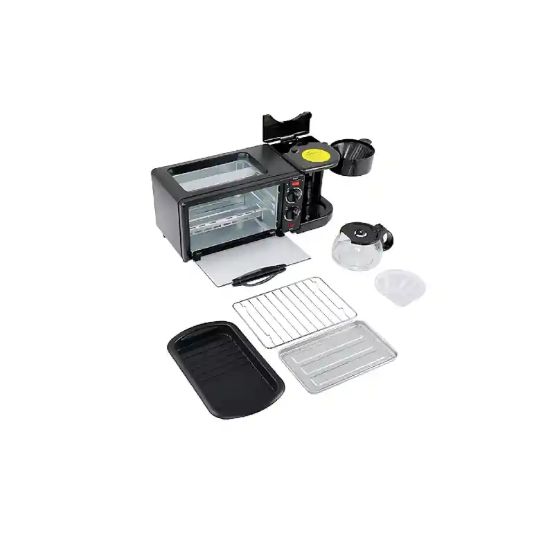 Horno Eléctrico Tostador Sokany Cafetera Parrilla 3 En 1 Color Negro 220v