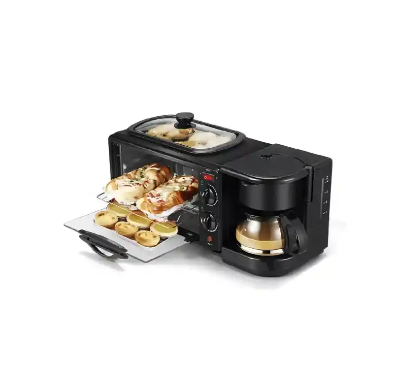Horno Eléctrico Tostador Sokany Cafetera Parrilla 3 En 1 Color Negro 220v