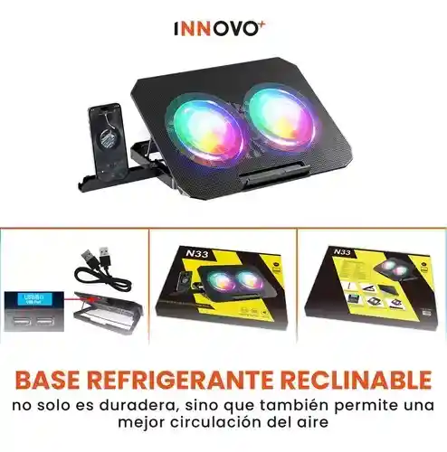 Base Refrigerante Doble Ventilador Soporte Para Computador Laptop Hasta 18'' Ajustable