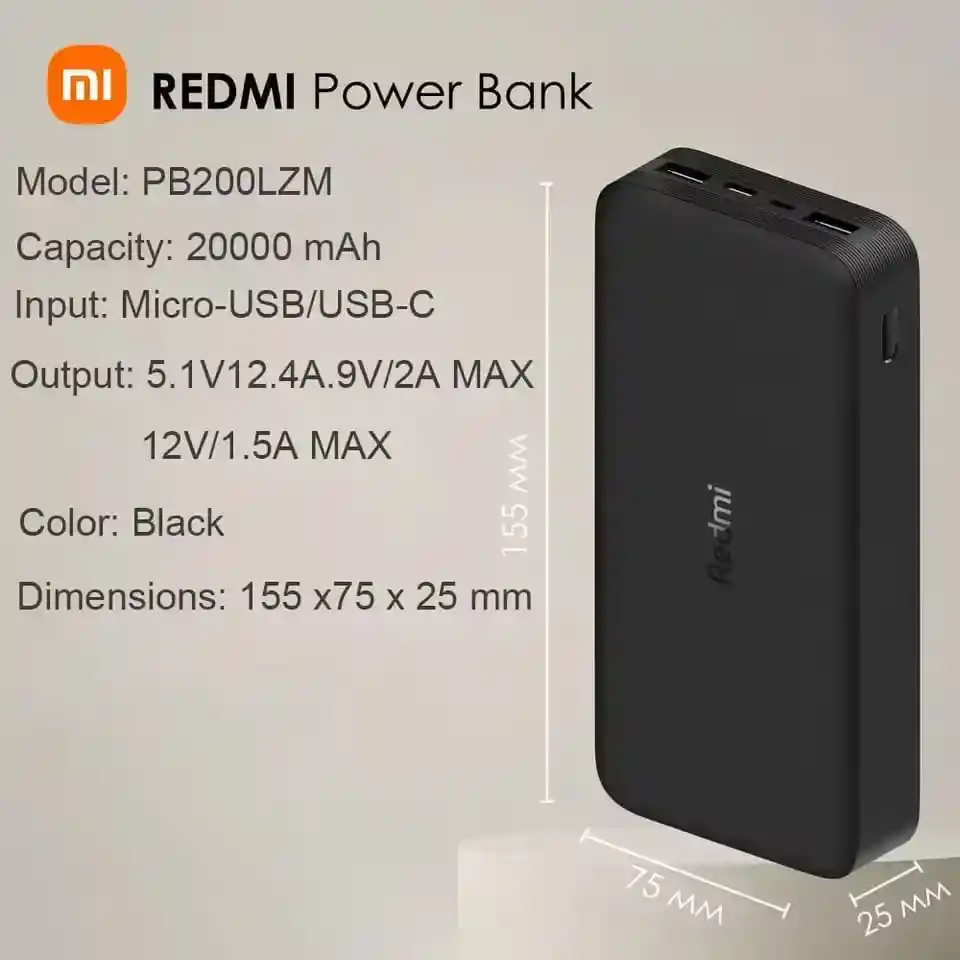 Power Bank Cargador Portátil 20000mah Xiaomi Redmi Power Bank 18w Usb-c