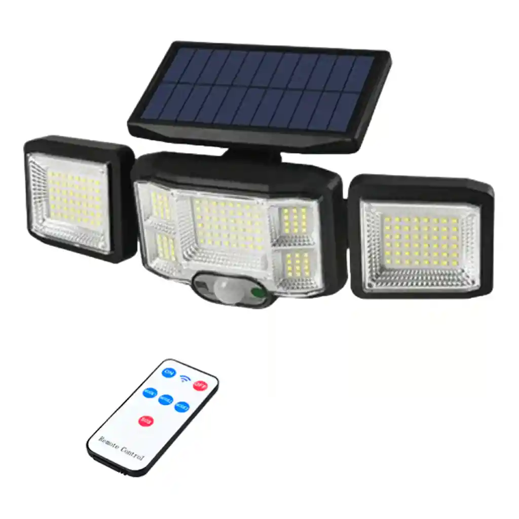 Luz Solar Exterior 3 Focos 192 Led + Control – Alta Potencia Y Ángulo Ajustable