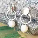 Aretes Disco Y Argolla De Plata Con Perla