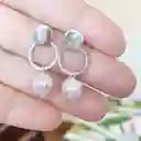 Aretes Disco Y Argolla De Plata Con Perla