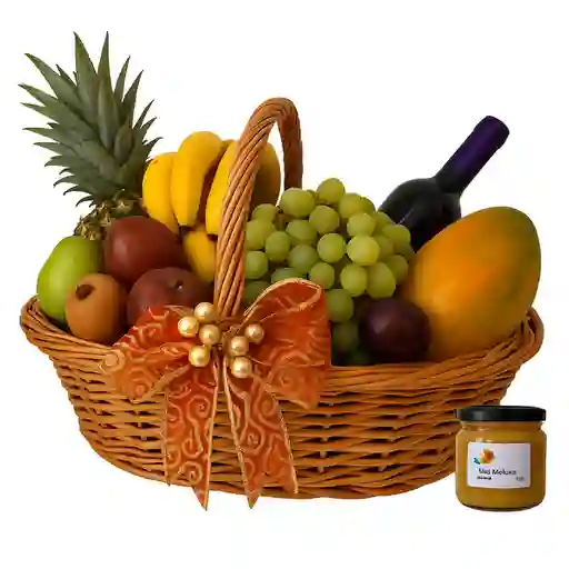 Canasta Frutal Con Botella De Vino