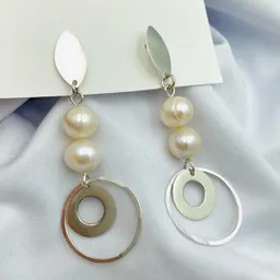 Aretes De Plata Con Argollas Y Perlas