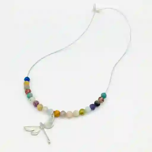 Collar Libélula De Plata Y Piedras Naturales