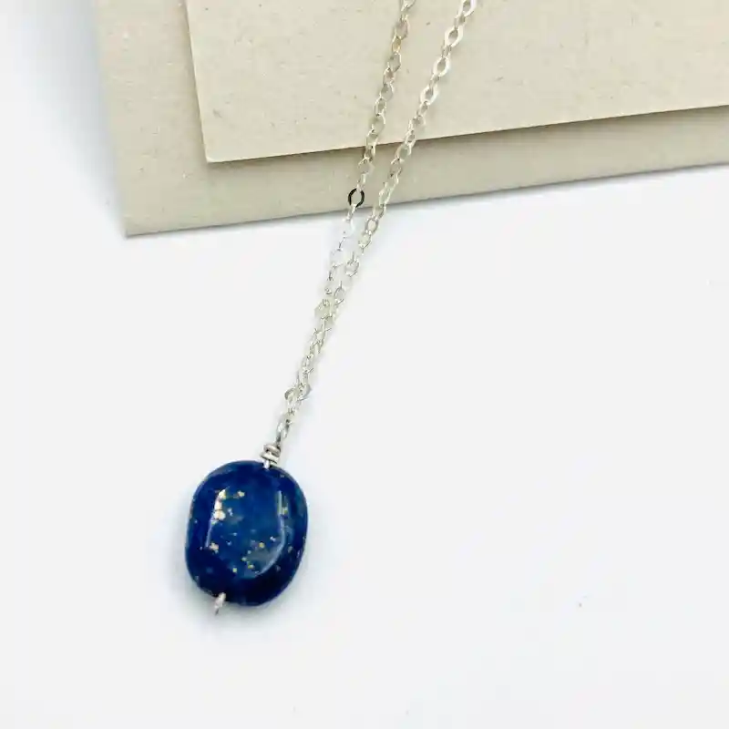 Collar Cadena De Plata Con Lapislazuli