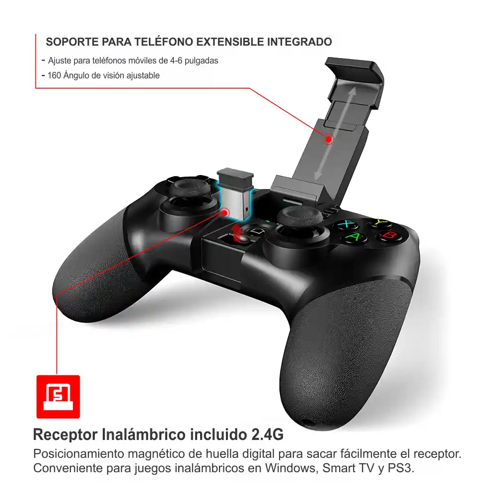 Control Ipega Pg-9076 Gamepad 3 En 1 Receptor Inalámbrico