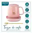 Taza Mug Pocillo Cerámico Base Electrica Calentadora Bebidas Cuchara Innovo Home Rosa