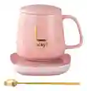 Taza Mug Pocillo Cerámico Base Electrica Calentadora Bebidas Cuchara Innovo Home Rosa