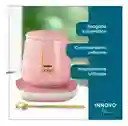 Taza Mug Pocillo Cerámico Base Electrica Calentadora Bebidas Cuchara Innovo Home Rosa