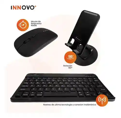 Teclado Inalambrico 3 En 1 Jertech Inn Receptor Usb Mouse Soporte Tablet O Celular Portatil