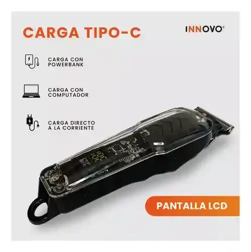 Patillera Recargable Inalambrica Con Guías Diseño Trasparente Ergonomic Clipper Innovo