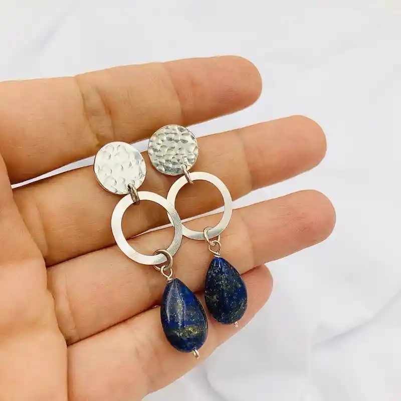 Aretes De Plata Con Piedra Lapislazuli