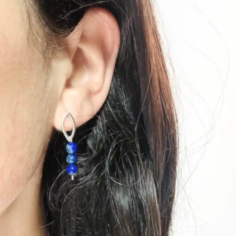 Aretes Pétalos De Plata Y Lapislazuli