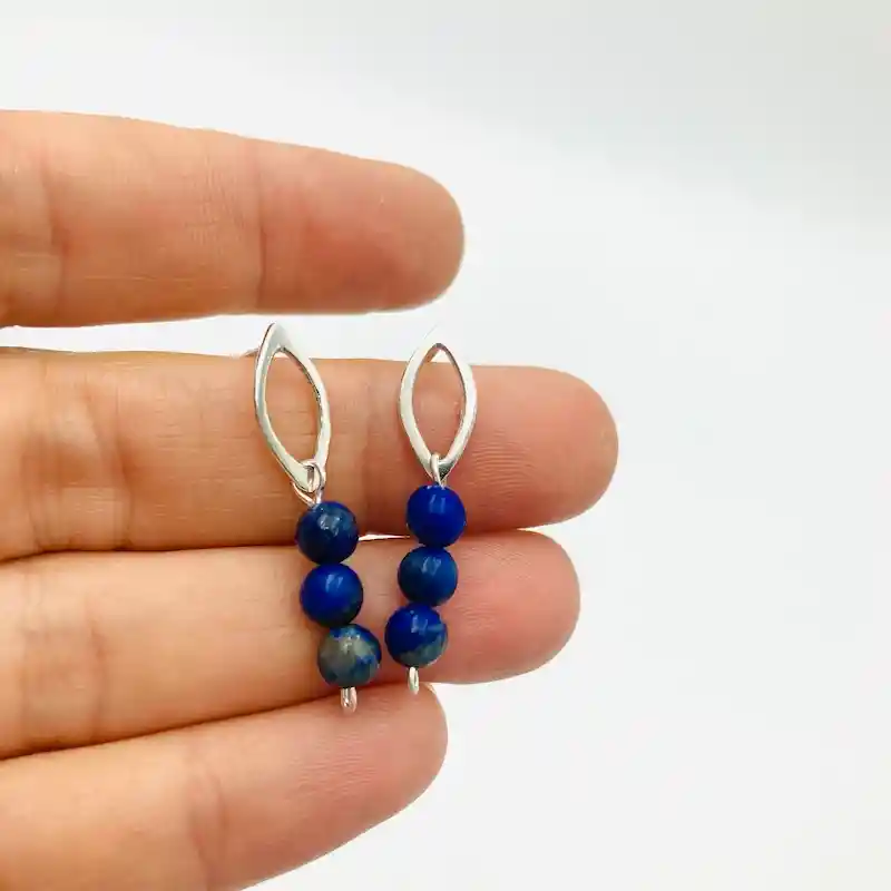 Aretes Pétalos De Plata Y Lapislazuli