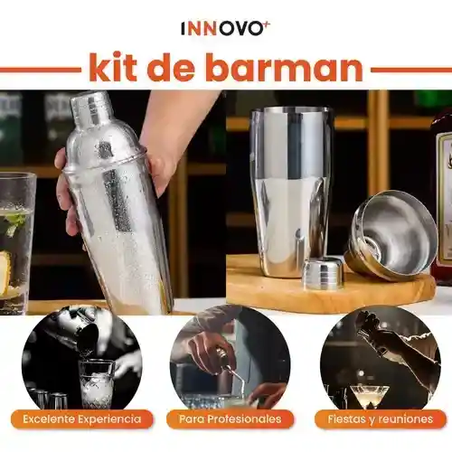 Bartender Coctelera Set Utensilios Bar Inoxidable 9 Piezas Bambú Premium Profesional