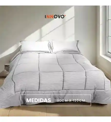 Edredon Cubrelecho Premium Cama Doble Fundas Almohadas Innovo Gris Claro
