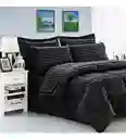 Edredon Cubrelecho Premium Negro Cama Doble Fundas Almohadas Innovo