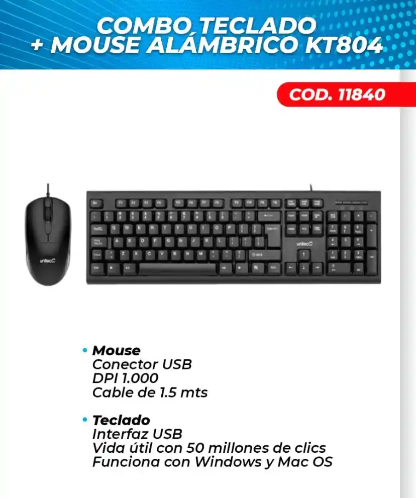 Combo Teclado Y Mouse Untiec Alambrico