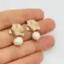 Aretes Textura Dorados Con Perlas