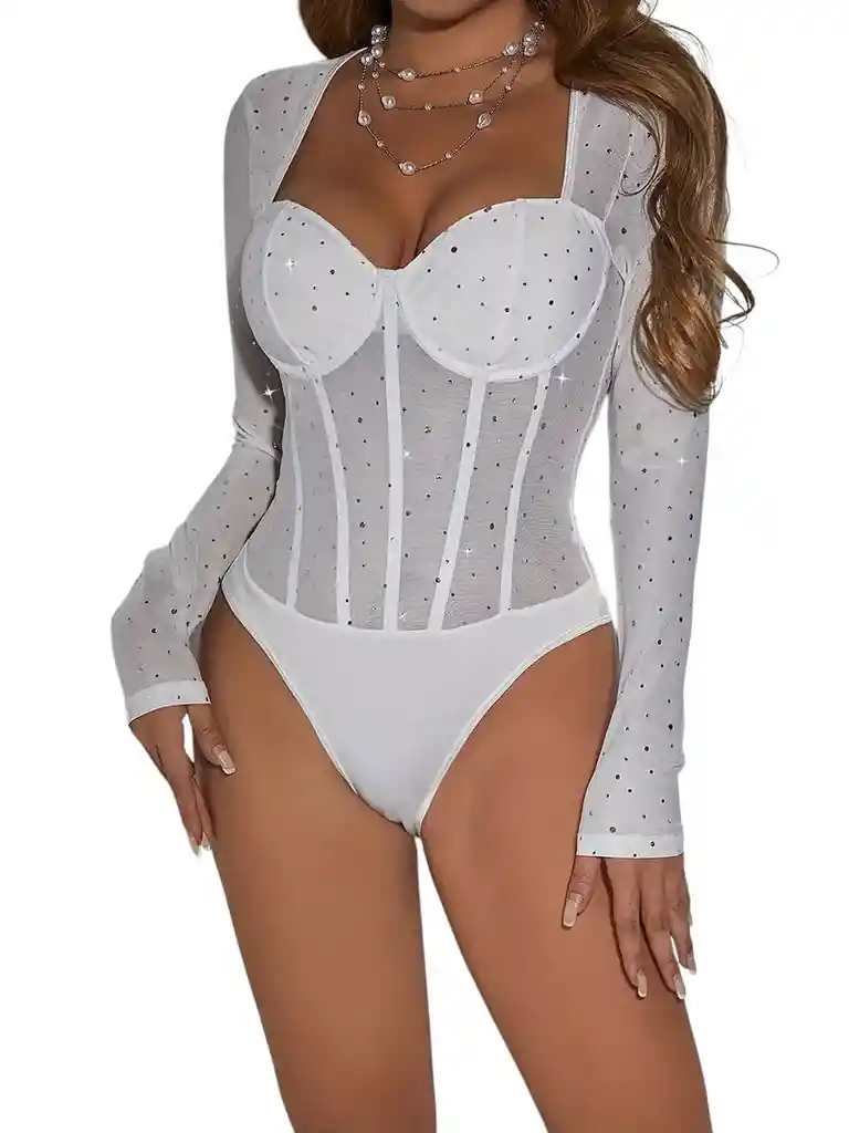 Body Con Escote V Imitación De Brillantes