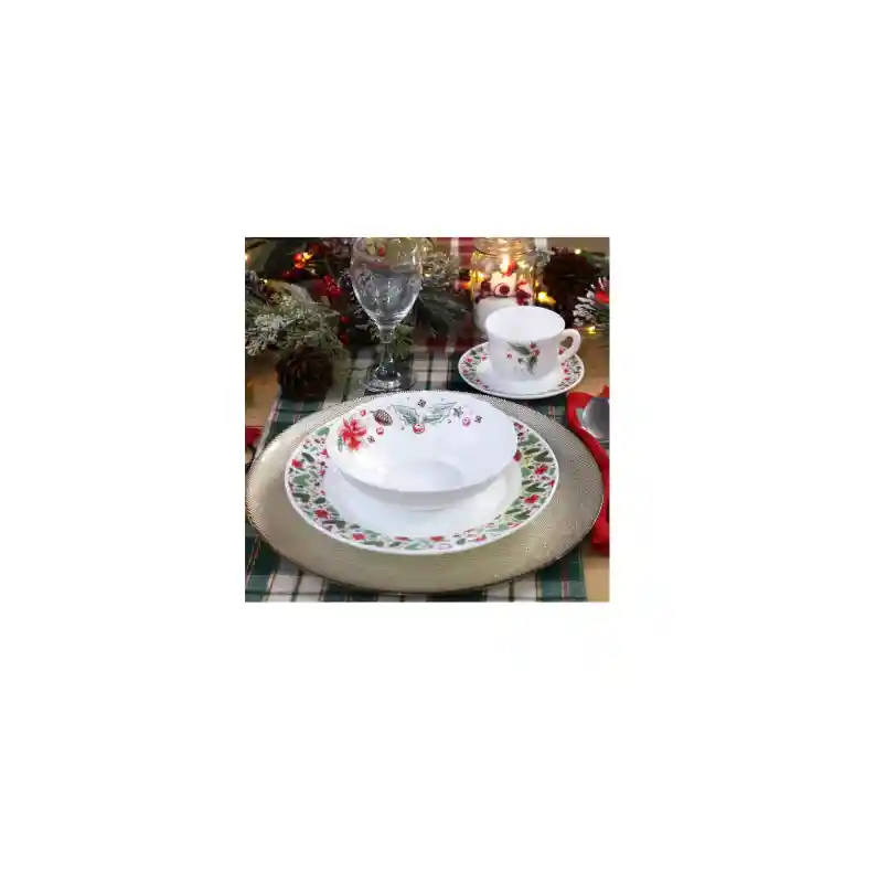 Vajilla Vitrocerámica Navideña Noche Buena 4 Puestos