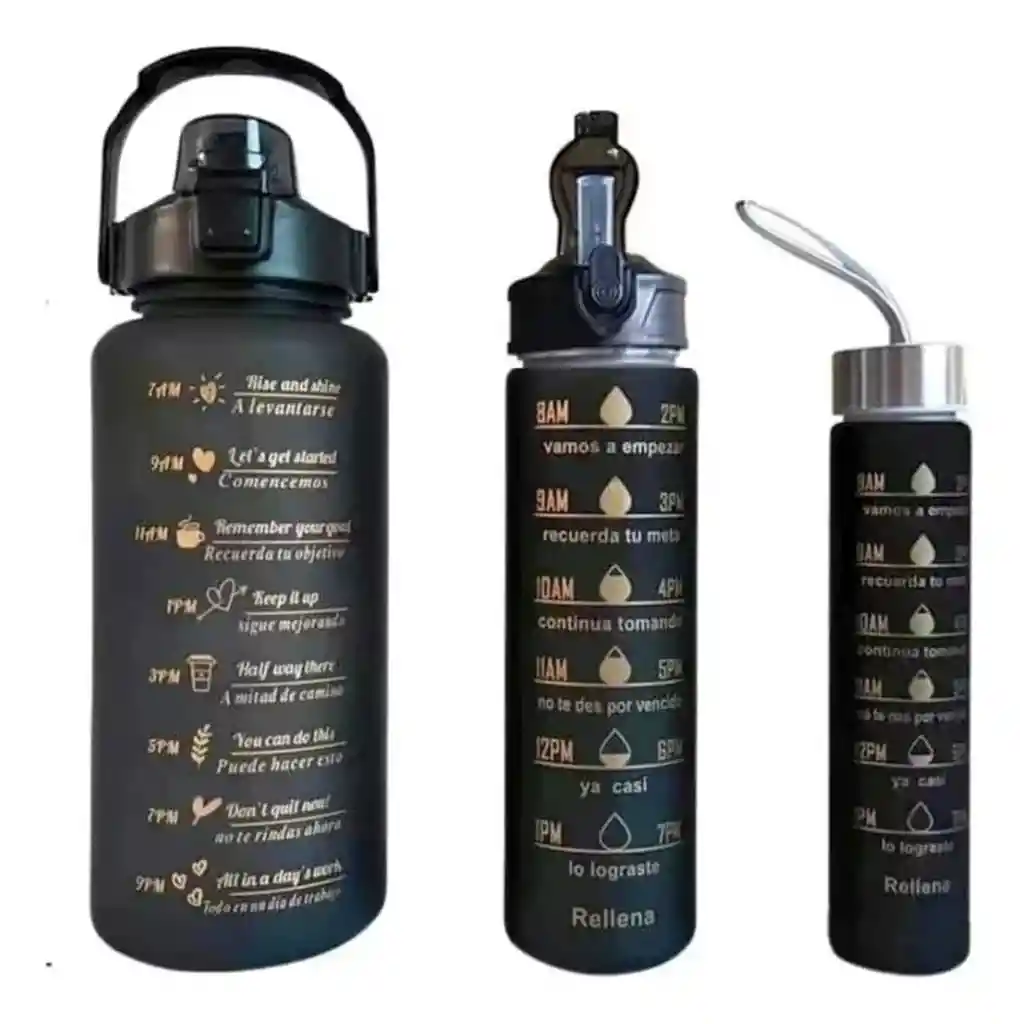 Set Termos Motivacionales Kit 3 En 1 Portable Premium