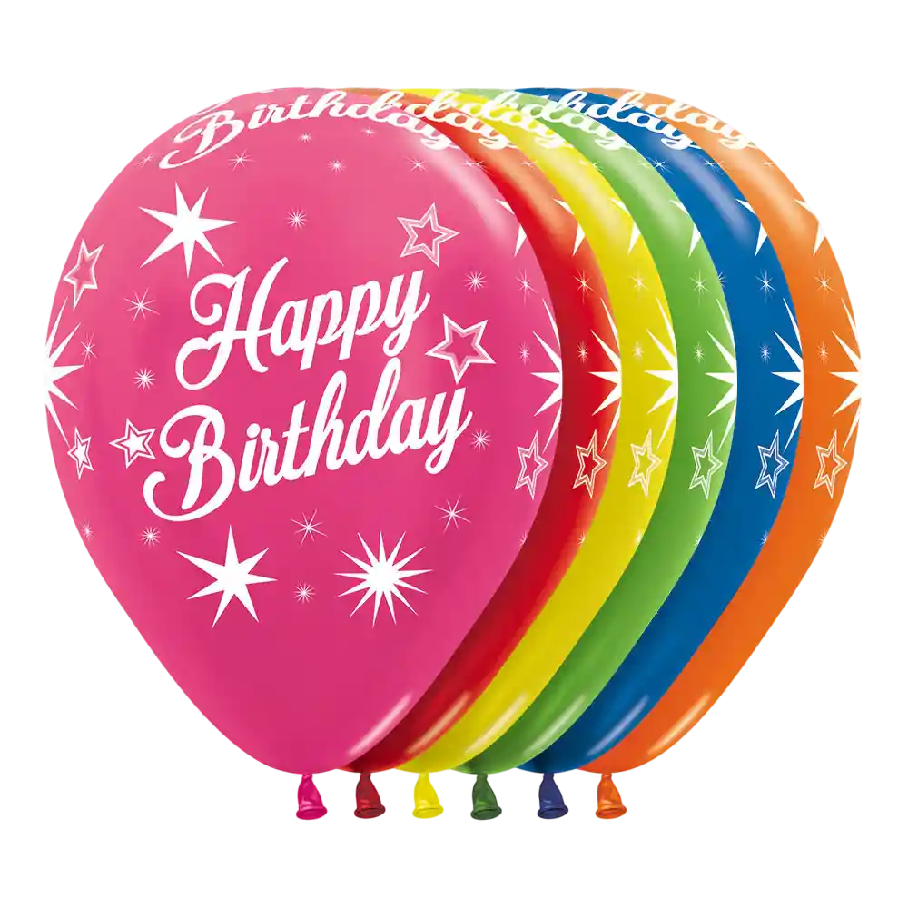 Bomba Globo Biodegradable De Latex Happy Birthday Metal Surtido Destellos R12