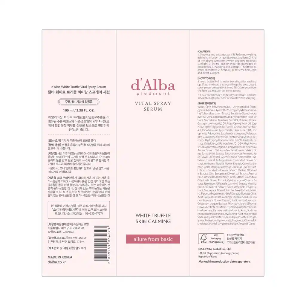 Serum D 'alba White Truffle Spray Skin Calming Original