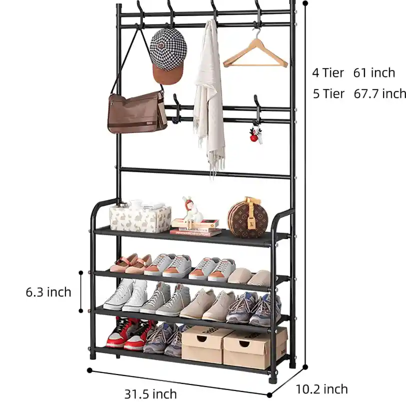 Organizador Multifuncional Rack Zapatero Perchero 4 Niveles