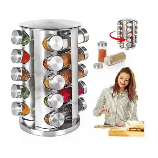 Condimentero Giratorio Cocina 20 Frascos Color Plateado