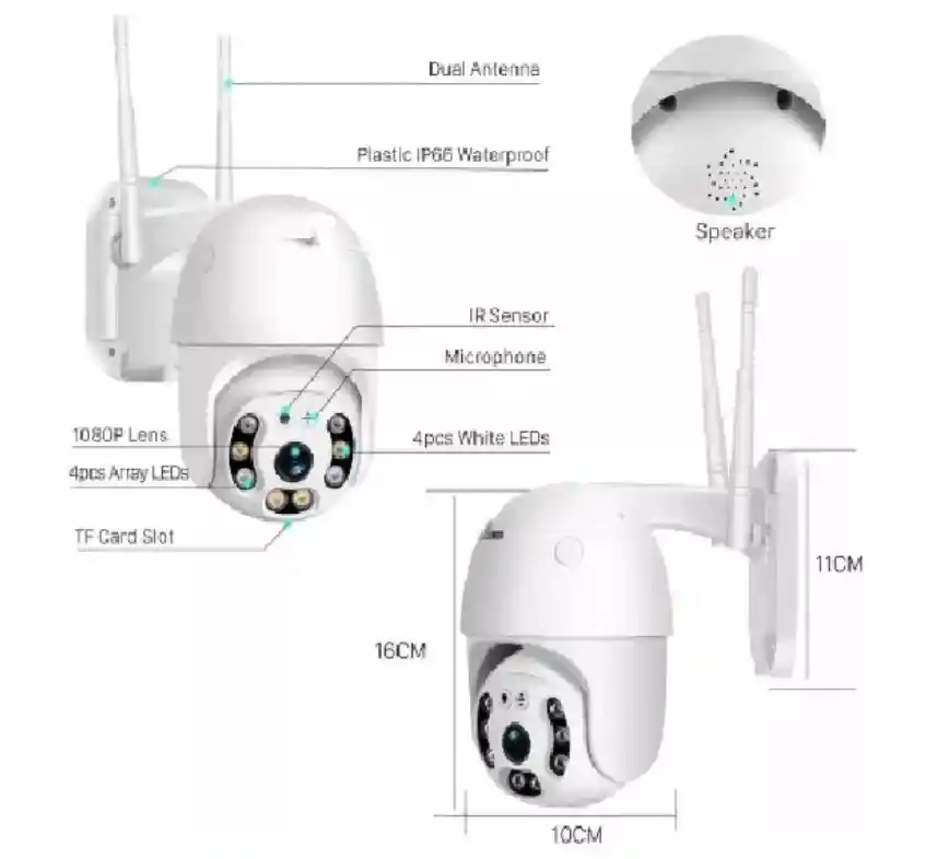 Cámara Ip Exterior De Seguridad Ptz App Yoosee 1080 360 Ip66