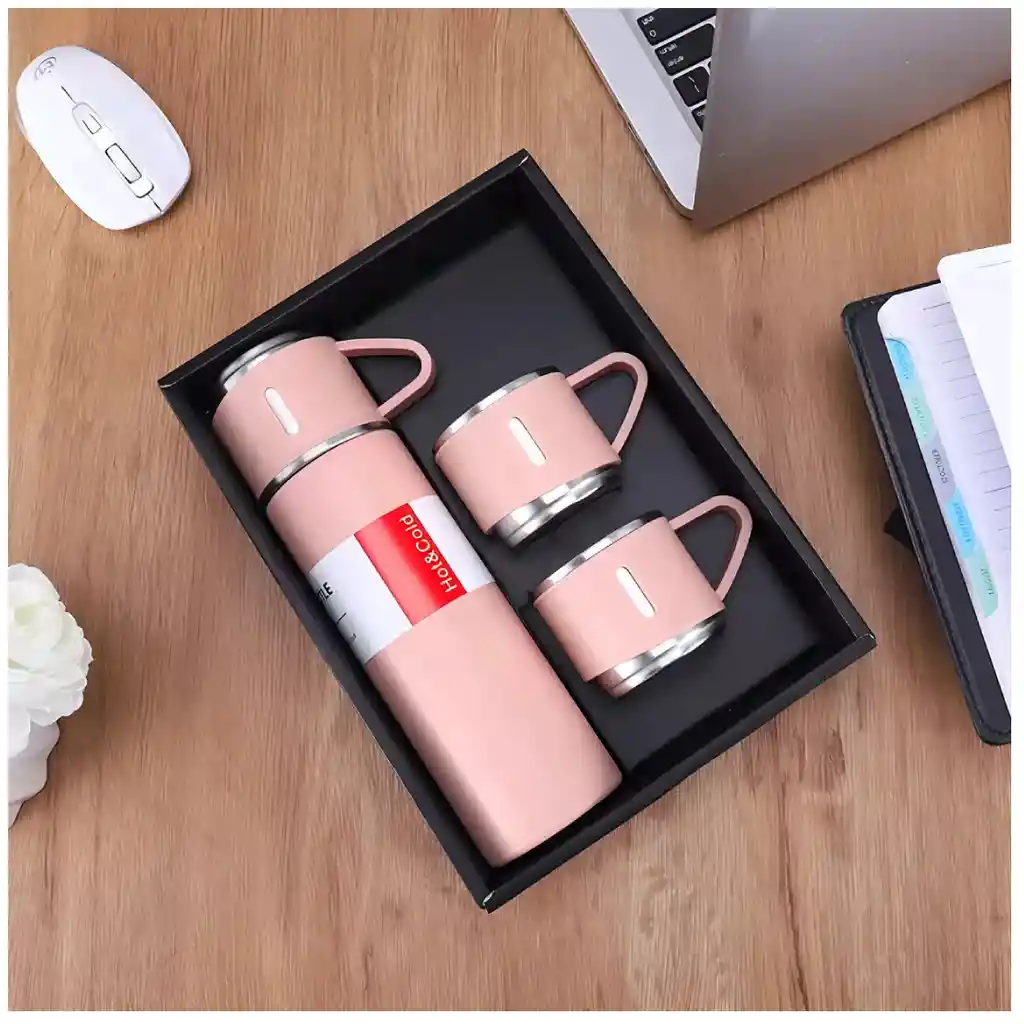 Termo De Acero Inoxidable De 500 Ml Con 2 Tazas Para Servir