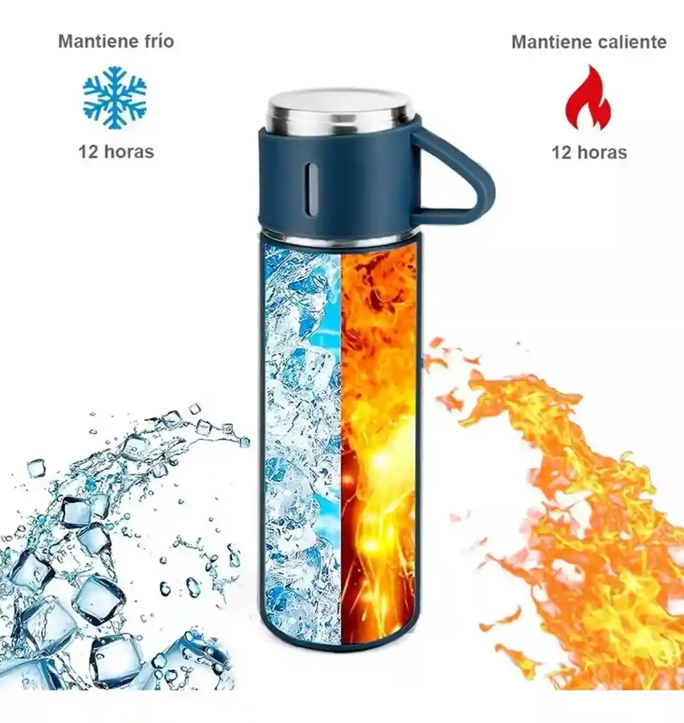 Termo De Acero Inoxidable De 500 Ml Con 2 Tazas Para Servir