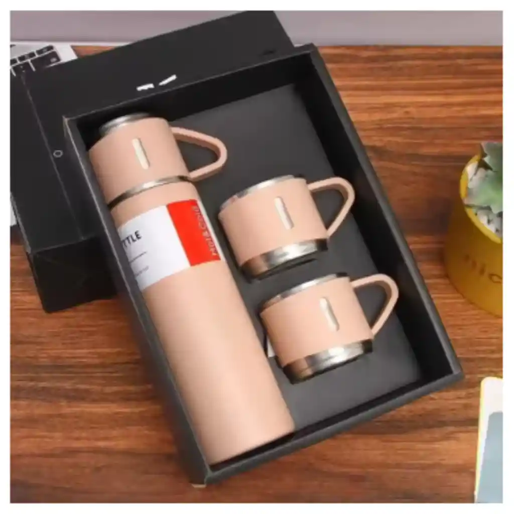 Termo De Acero Inoxidable De 500 Ml Con 2 Tazas Para Servir