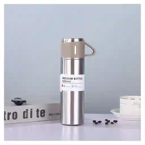 Termo De Acero Inoxidable De 500 Ml Con 2 Tazas Para Servir