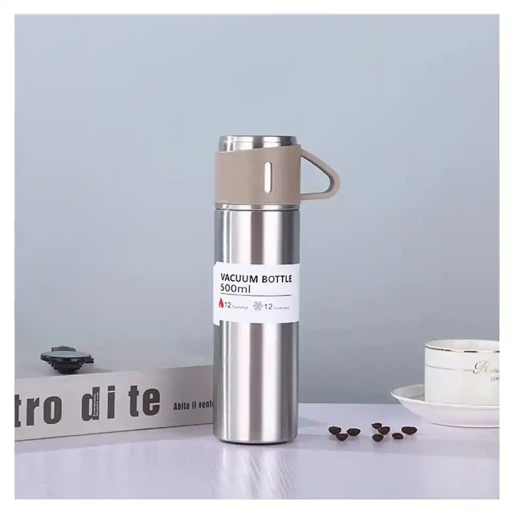 Termo De Acero Inoxidable De 500 Ml Con 2 Tazas Para Servir