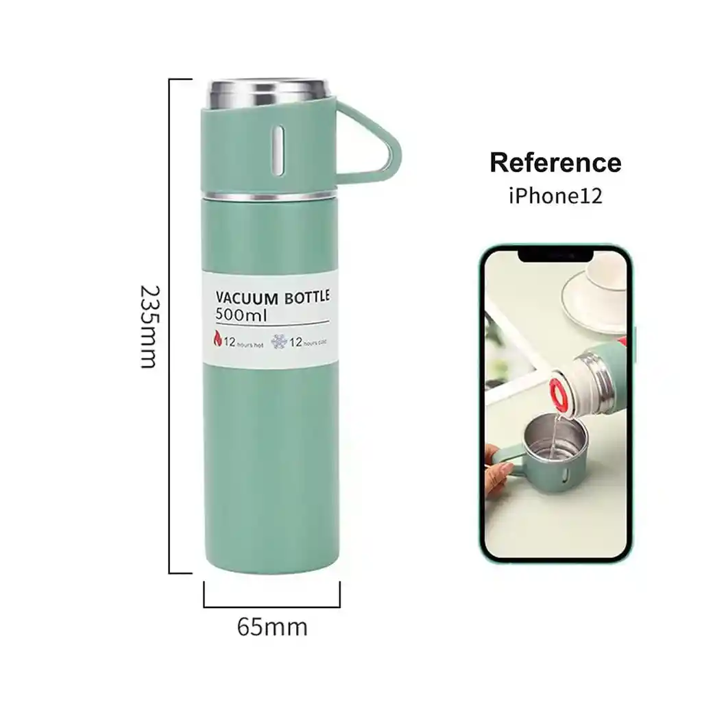 Termo De Acero Inoxidable De 500 Ml Con 2 Tazas Para Servir