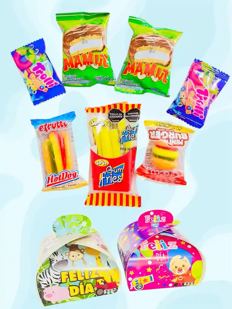 Regalo Caja Sorpresa Dia Del Niño Endulzado Con Gomitas De Hamburgues, Perro Y Papitas - Dia Del Niño - Sorpresa Para Cumpleaños