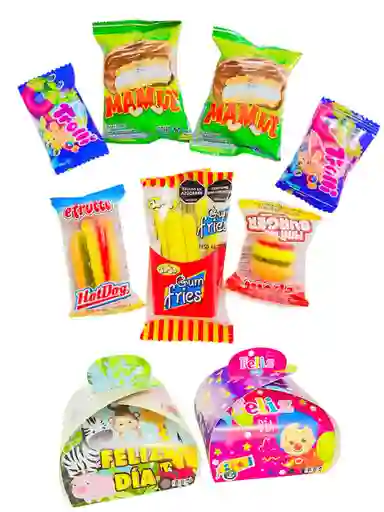 Regalo Caja Sorpresa Dia Del Niño Endulzado Con Gomitas De Hamburguesa, Perro Y Papitas - Dia Del Niño - Sorpresa Para Cumpleaños