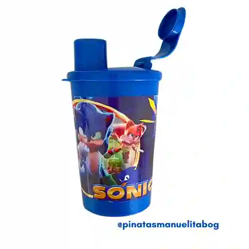 Vaso Azul Sonic Con Tapa