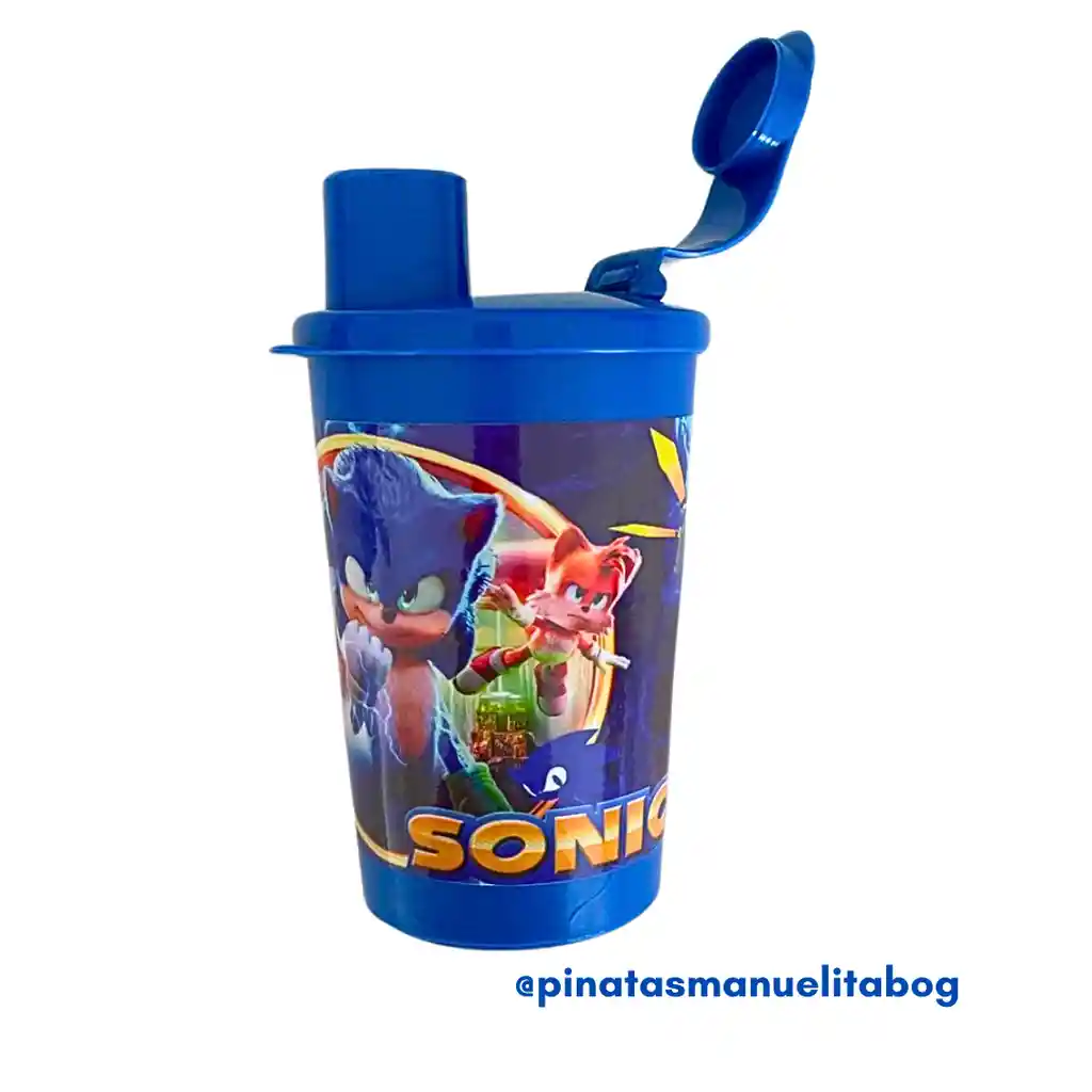 Vaso Azul Sonic Con Tapa