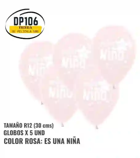 Globos Baby Shower “es Una Niña” – Pack X5 (r12 30 Cm)