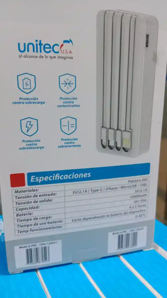 Carga En Cualquier Lugar 3- 4 Veces Power Bank 10000 Mah Celular Tablet- Con 4 Cables Salida 2.1a