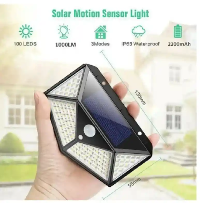 Lámpara Solar 100 Luces Led Exteriores Con Sensor Movimiento
