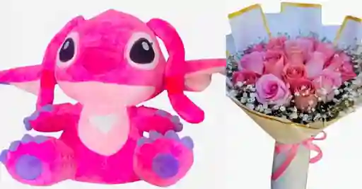 Combo Tierno Amor - Peluche + Rosas Rosadas | Regalo Romántico , Regalo De Cumpleaños , Regalo De Aniversario