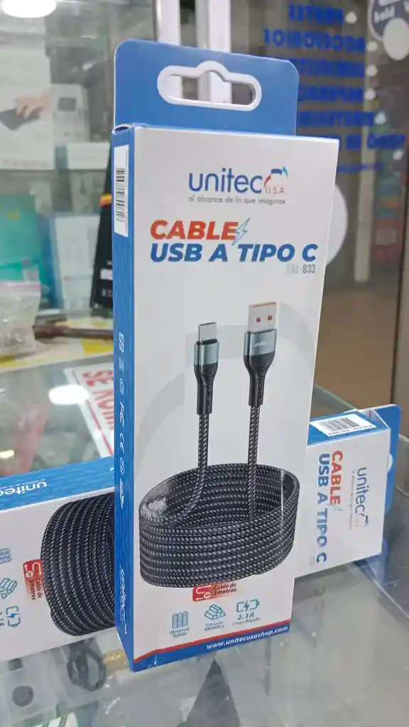 Cable 3 Metros Carga Rápida (2.1 Mah) Trenzado Fino Calidad Usb Tipo C A Usb Tipo A