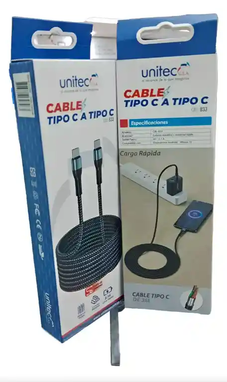 Cable 3 Metros Carga Rápida (2.1 Mah) Trenzado Fino Calidad Usb Tipo C A Usb Tipo A